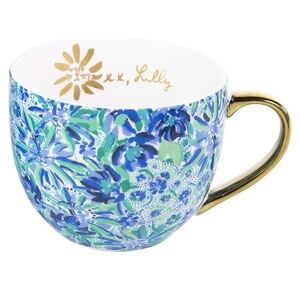 Lilly Pulitzer Blue Floral Coffee or Tea Mugs with Gold Handle Set of 2